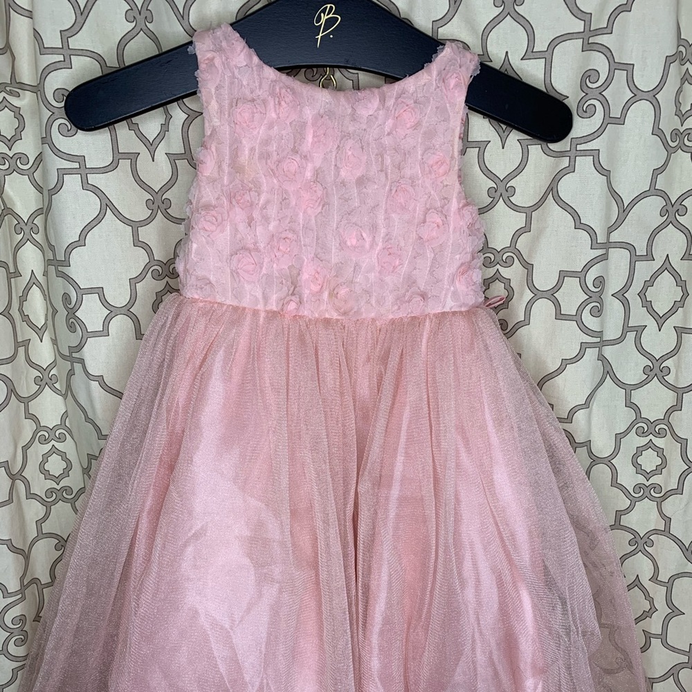 Pink fluffy flower girl formal dress kids sz 3-4